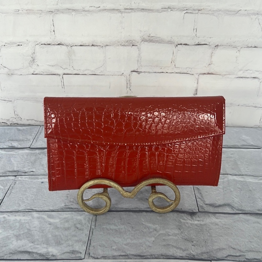 Lamb leather orange trifold wallet